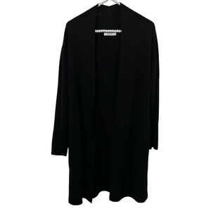 MM Lafleur womens M merino wool long line open front black cardigan sweater